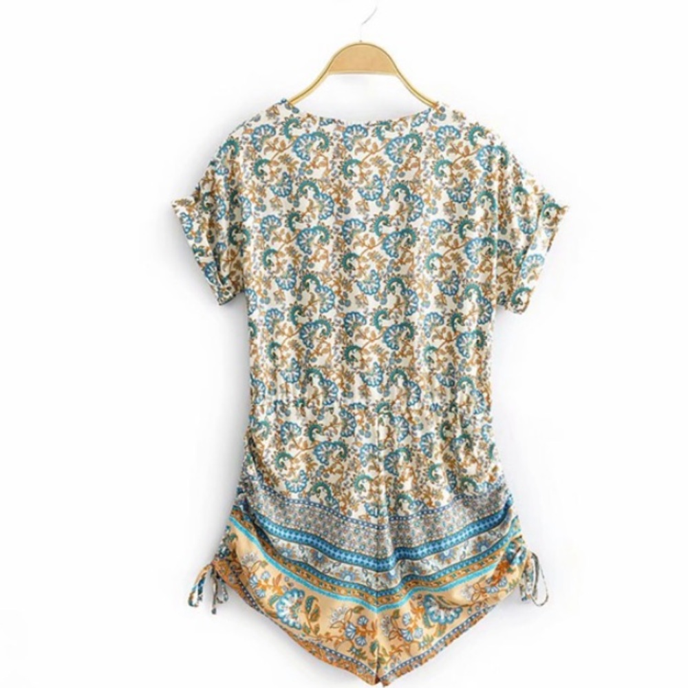 SOLD OUT Bohemian Floral Paisley Short Sleeve Romper - Picture 4 of 6